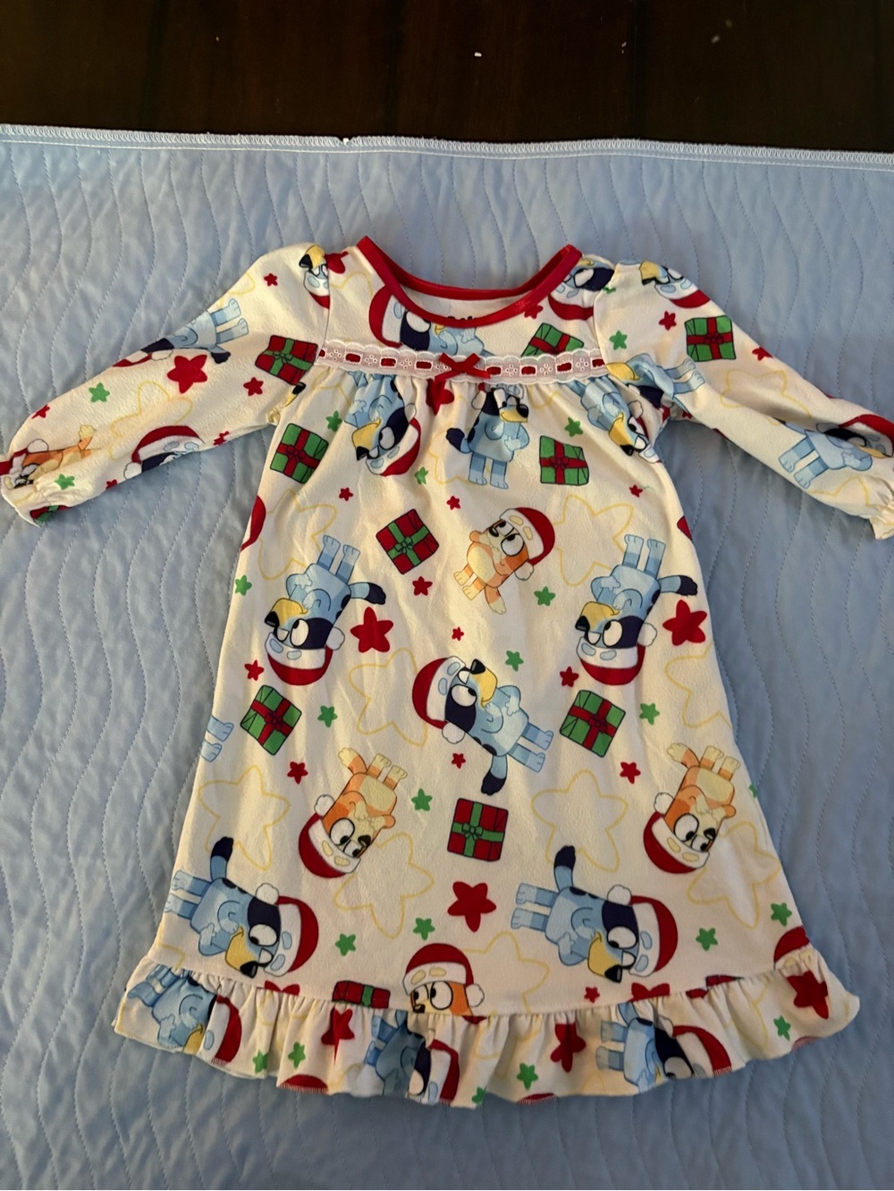 3T Toddler Bluey, and Bingo Print Long Sleeve Nightgown - Red Trim-NBW